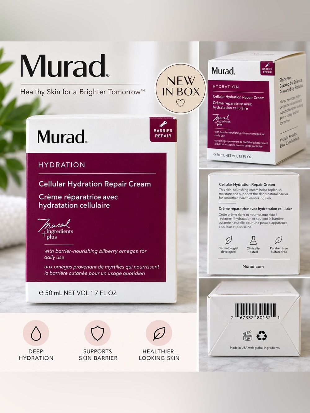 Murad Hydration Repair Cream in Plum and White Packaging